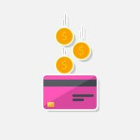 Cash get a bank card Pink - White Stroke with Shadow icon vector isolated. Cashback service and online money refund. Concept of transfer money, e-commerce, saving account.