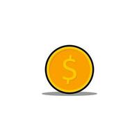 Gold coin Black Stroke and Shadow icon vector isolated. Flat style vector illustration.