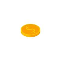 Gold coin right view White Background icon vector isometric. Flat style vector illustration.