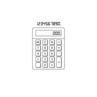 Calculator and Digital number Black Outline icon vector isolated. Flat style vector illustration.