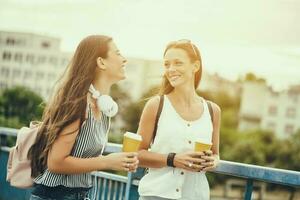 Friends spending time together in the city photo