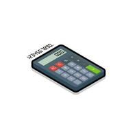 Calculator and Digital number right view Black Stroke and Shadow icon vector isometric. Flat style vector illustration.