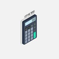 Calculator and Digital number right view White Stroke and Shadow icon vector isometric. Flat style vector illustration.