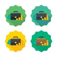 Briefcase, Dollar money cash icon, Gold coin stack icon vector isolated. Flat style vector illustration.