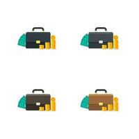 Briefcase, Dollar money cash icon, Gold coin stack Shadow vector isolated. Flat style vector illustration.