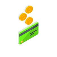 Cash get a bank card Green right view - Shadow icon vector isometric. Cashback service and online money refund. Concept of transfer money, e-commerce, saving account.