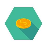 Gold coin right view icon vector isometric. Flat style vector illustration.