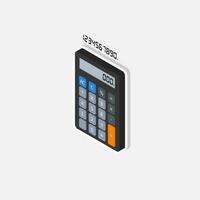 Calculator and Digital number left view White Stroke and Shadow icon vector isometric. Flat style vector illustration.