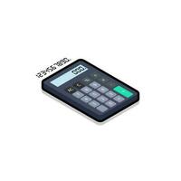 Calculator and Digital number right view Black Stroke and Shadow icon vector isometric. Flat style vector illustration.