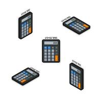 Calculator and Digital number Isometric and Flat Black Stroke and Shadow icon vector. Flat style vector illustration.