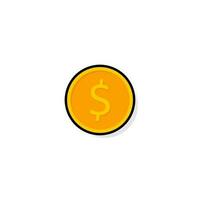 Gold coin Black Stroke and Shadow icon vector isolated. Flat style vector illustration.