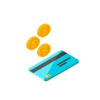 Cash get a bank card right view - White Background icon vector isometric. Cashback service and online money refund. Concept of transfer money, e-commerce. Flat style vector illustration.