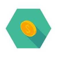 Gold coin left view icon vector isometric. Flat style vector illustration.