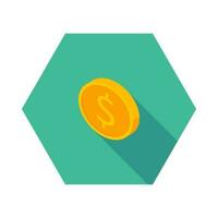 Gold coin left view icon vector isometric. Flat style vector illustration.