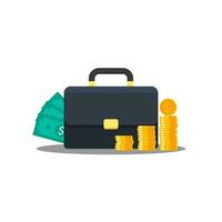 Briefcase, Dollar money cash icon, Gold coin stack Shadow vector isolated. Flat style vector illustration.