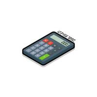 Calculator and Digital number left view Black Stroke and Shadow icon vector isometric. Flat style vector illustration.