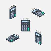 Calculator and Digital number Isometric and Flat White Stroke and Shadow icon vector. Flat style vector illustration.