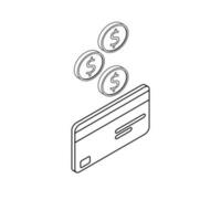 Cash get a bank card right view - Black Outline icon vector isometric. Cashback service and online money refund. Concept of transfer money, e-commerce. Flat style vector illustration.