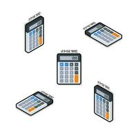 Calculator and Digital number Isometric and Flat Black Stroke and Shadow icon vector. Flat style vector illustration.