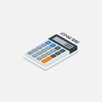 Calculator and Digital number left view White Stroke and Shadow icon vector isometric. Flat style vector illustration.