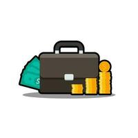 Briefcase, Dollar money cash icon, Gold coin stack Black Stroke and Shadow icon vector isolated. Flat style vector illustration.