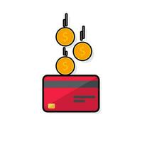 Cash get a bank card Red - Black Stroke with Shadow icon vector isolated. Cashback service and online money refund. Concept of transfer money, e-commerce, saving account.