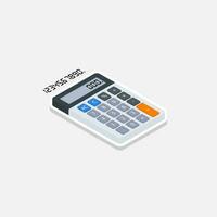 Calculator and Digital number right view White Stroke and Shadow icon vector isometric. Flat style vector illustration.