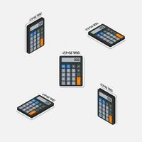 Calculator and Digital number Isometric and Flat White Stroke and Shadow icon vector. Flat style vector illustration.