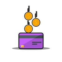 Cash get a bank card Purple - Black Stroke with Shadow icon vector isolated. Cashback service and online money refund. Concept of transfer money, e-commerce, saving account.