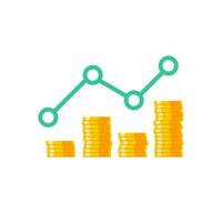 Gold coins price up green graph White Background icon vector isolated. Price dollar up. Flat style vector illustration.