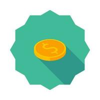 Gold coin right view icon vector isometric. Flat style vector illustration.