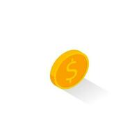 Gold coin right view Shadow icon vector isometric. Flat style vector illustration.