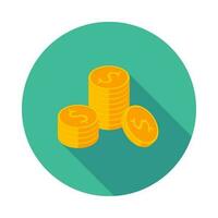 Gold coins stack icon vector isometric. Flat style vector illustration.