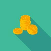 Gold coins stack icon vector isometric. Flat style vector illustration.