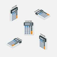 Calculator and Digital number Isometric and Flat White Stroke and Shadow icon vector. Flat style vector illustration.