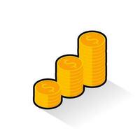 Gold coins stack Black Stroke and Shadow icon vector isometric. Flat style vector illustration.