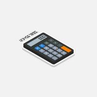 Calculator and Digital number right view White Stroke and Shadow icon vector isometric. Flat style vector illustration.