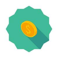 Gold coin left view icon vector isometric. Flat style vector illustration.