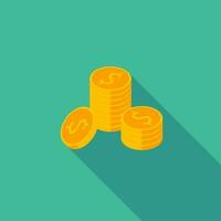 Gold coins stack icon vector isometric. Flat style vector illustration.