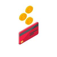 Cash get a bank card Red right view - White Background icon vector isometric. Cashback service and online money refund. Concept of transfer money, e-commerce, saving account.