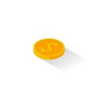 Gold coin left view Shadow icon vector isometric. Flat style vector illustration.