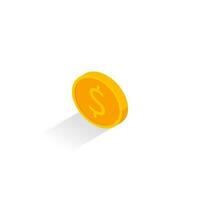 Gold coin left view Shadow icon vector isometric. Flat style vector illustration.