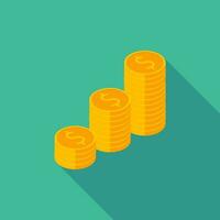 Gold coins stack icon vector isometric. Flat style vector illustration.