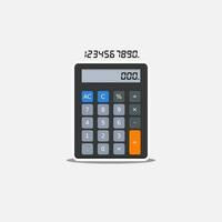 Calculator and Digital number White Stroke and Shadow icon vector isolated. Flat style vector illustration.