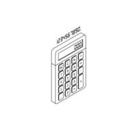 Calculator and Digital number right view Black Outline icon vector isometric. Flat style vector illustration.