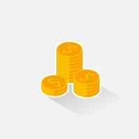 Gold coins stack White Stroke and Shadow icon vector isometric. Flat style vector illustration.