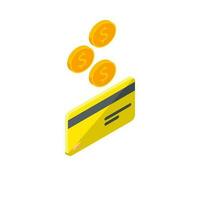 Cash get a bank card Yellow right view - White Background icon vector isometric. Cashback service and online money refund. Concept of transfer money, e-commerce, saving account.