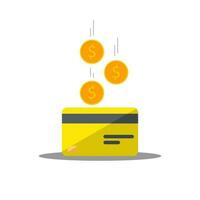 efectivo obtener un banco tarjeta amarillo - sombra icono vector aislado. devolución de dinero Servicio y en línea dinero reembolso. concepto de transferir dinero, comercio electrónico, ahorro cuenta.