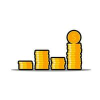 Gold coins stack Black Stroke and Shadow icon vector isolated. Flat style vector illustration.