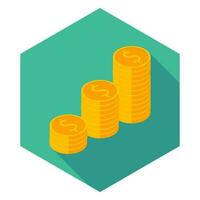 Gold coins stack icon vector isometric. Flat style vector illustration.